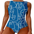 Plunge V Floral Vine Print One-Piece Swimsuit