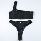 Women's Coral One-Shoulder High-Cut Bikini Set