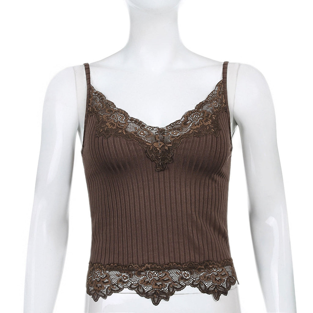 Lace Cut Y2K E-Girls Fairy Style Rib Knit Tank Top