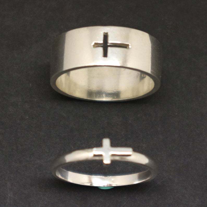 Stainless Steel Cross Shelf Couple Fashion Rings