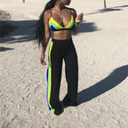 Rainbow Striped Crop Top and Wide Leg Pants Set
