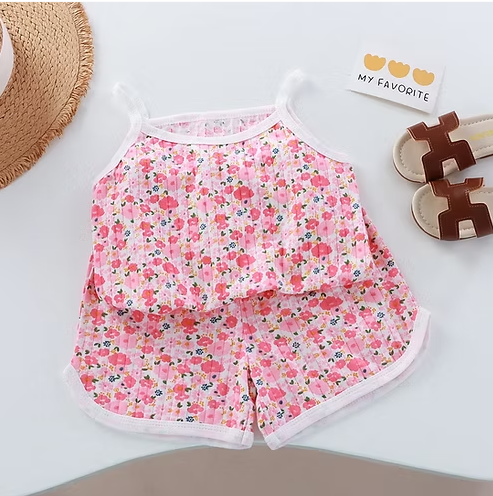 Girls Summer Clothes Sets New Baby Sleeveless Tops Shorts 2 Pieces Suit Girls