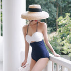 Vintage Color-Block Halter One-Piece Swimsuit