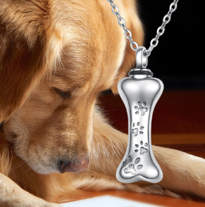 Dog Bone Ashes Necklace with Pet Paw Print Pendant | Jewelry