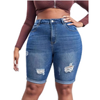 Plus Size Women's Ripped Denim Shorts with Roll Hem