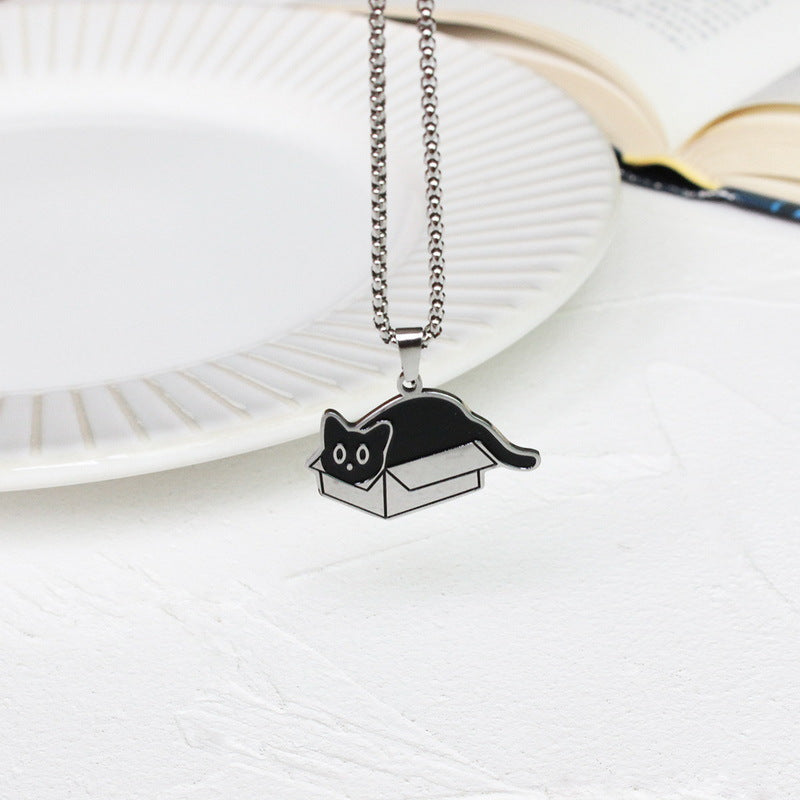 Cat a Box Necklace - Creative Black Cat Pendant | Jewelry