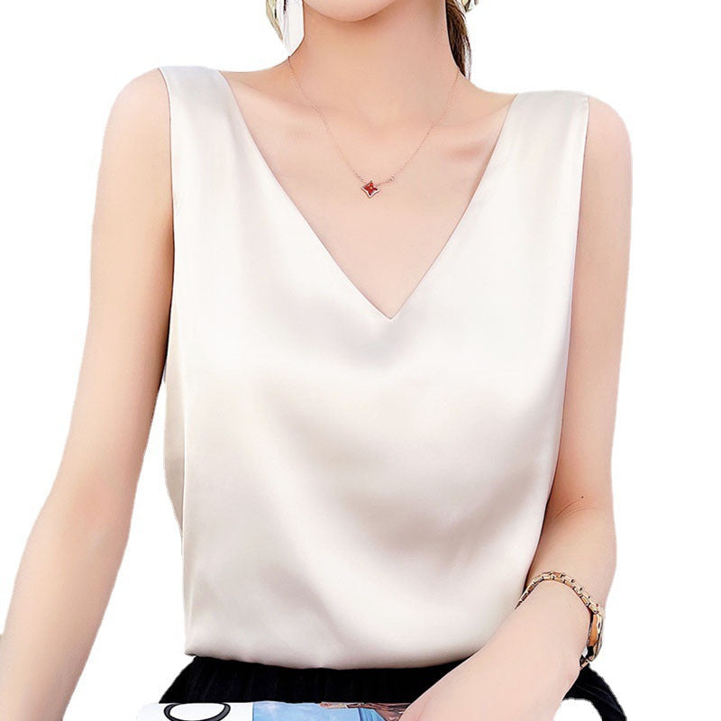 2024 Spring/Summer Women's Silk Satin V-Neck Tank Top