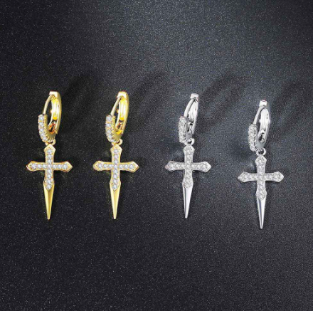 Ice Cross Earrings with Butterfly and Moon Design (Pair)