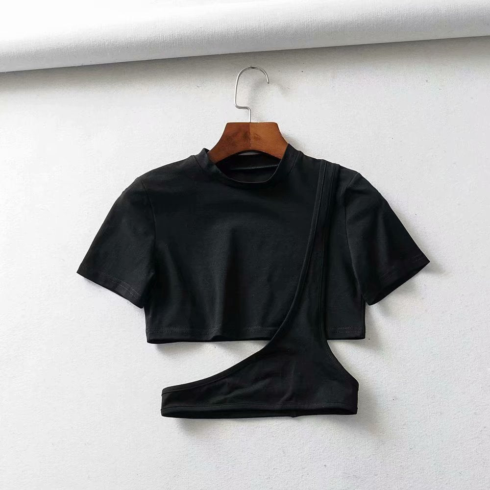 Women's Summer Irregular Crop Top - Casual Short Sleeve