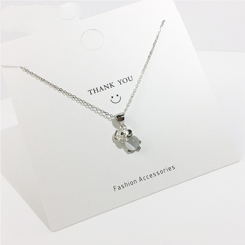 Silver Cat's Eye Elephant Necklace for Women