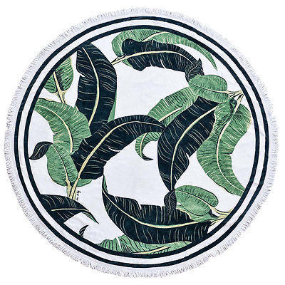 Round Fringed Tropical Leaf Beach Towel