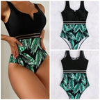 Plus Size Tropical Leaf Print One-Piece Swimsuit
