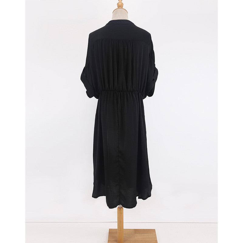 Deep V-Neck Beach Cover-Up Dress with Pockets