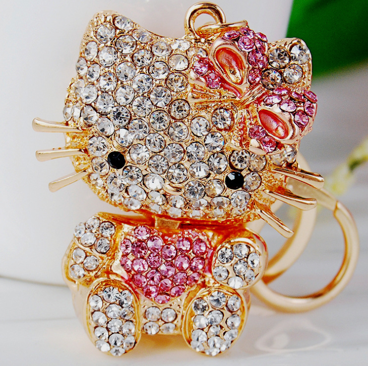 Fashion Pendant Cat Heart Rhinestone Bag Buckle Keychain | Accessory