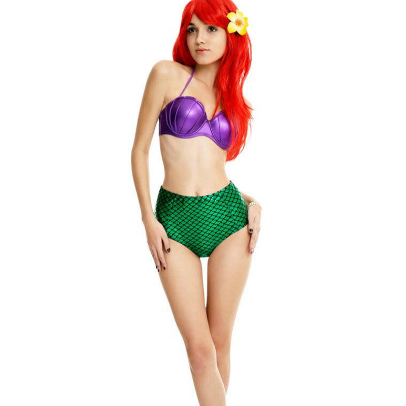 Purple and Green High-Waist Bikini Set