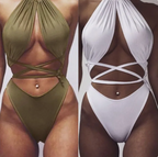 Women's Halter Cutout Wrap One-Piece Swimsuit