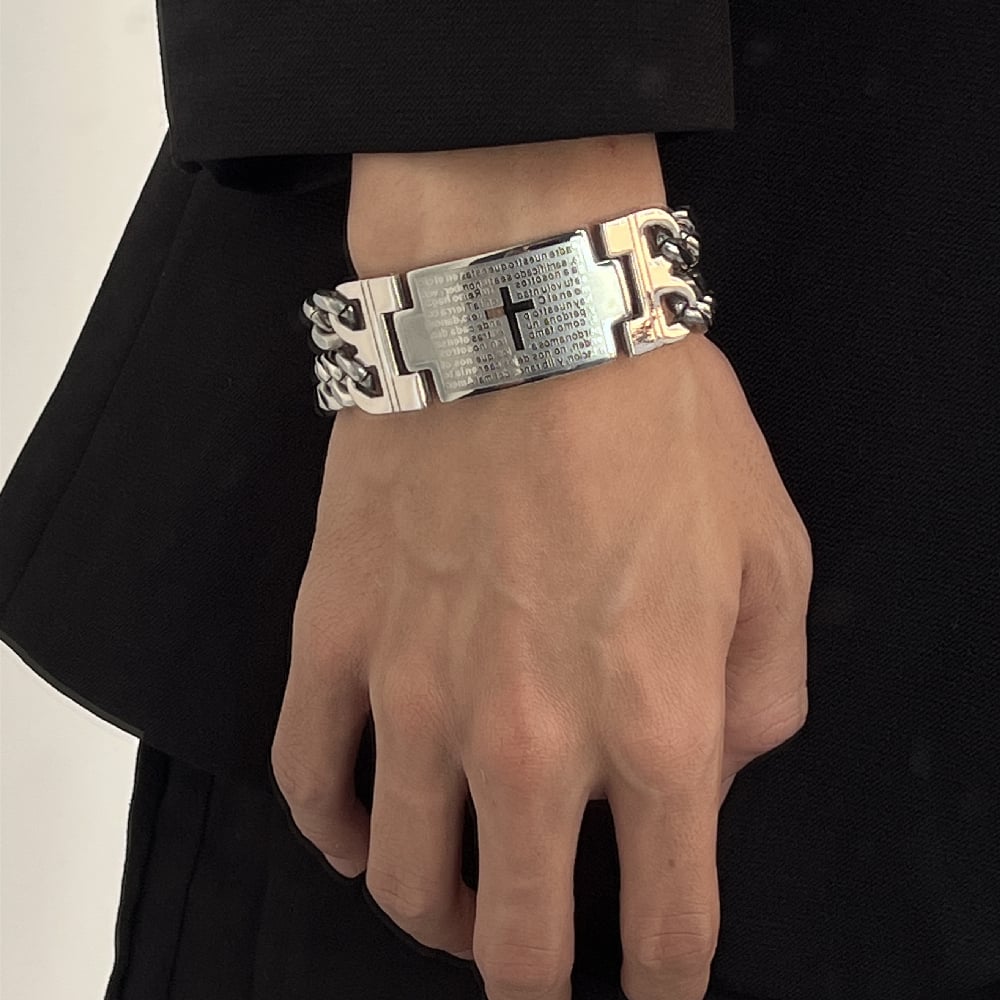 Men's Cross Double Row Cuban Bracelet