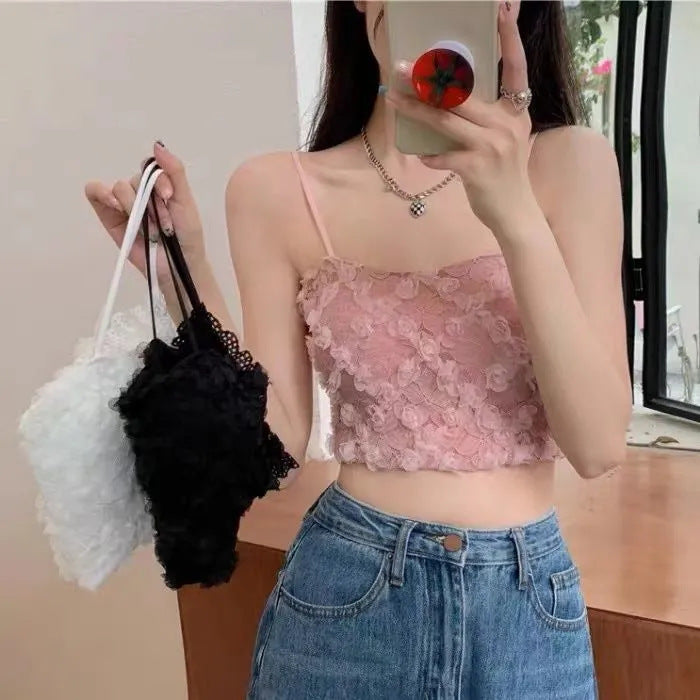 3D Rose Lace Camisole Crop Top