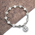Metal Rose Bead Vatican Cross Bracelet