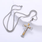 AML Vintage Stainless Steel Double Layer Jesus Cross Necklace