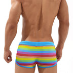 Men's Rainbow Stripe Drawstring Swim Trunks