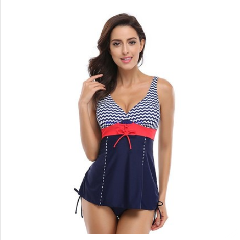 Women's Nautical Chevron Tankini Swimdress Set
