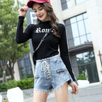 High-Waisted Denim Shorts for Women with Frayed Edges