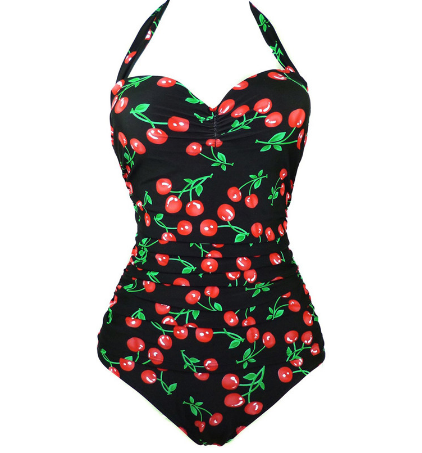 Cherry Print Halter One-Piece Swimsuit