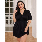 Plus Size Deep V-Neck Short Sleeve Sleepwear for Women