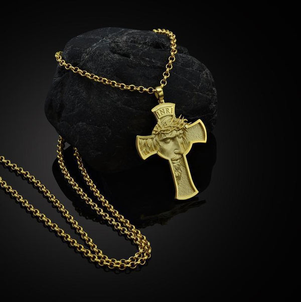 Vintage Jesus Cross Necklace with Leather Cord | Christian Jewelry