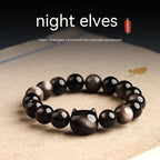 Obsidian Bracelet with Gold and Silver Cat Head