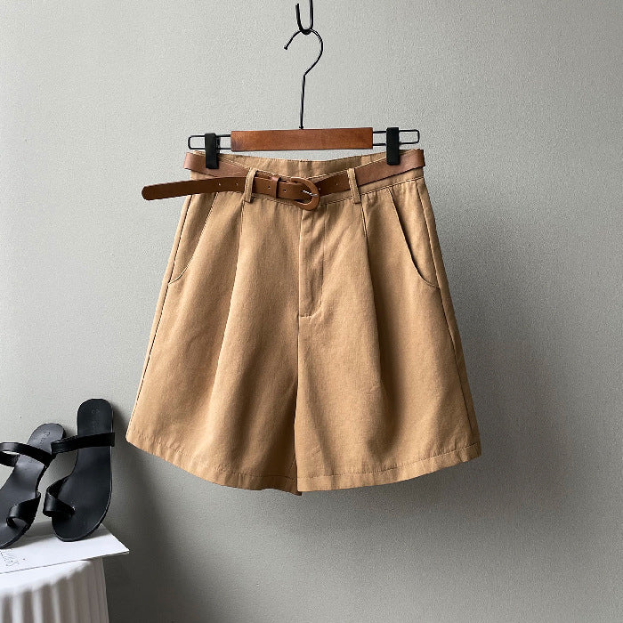 Khaki High-Waisted Loose Summer Shorts for Women
