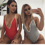 Deep V Neck Strappy Back Sexy Swimsuit