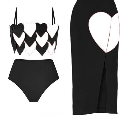 Heart-Print High-Waist Bikini Set