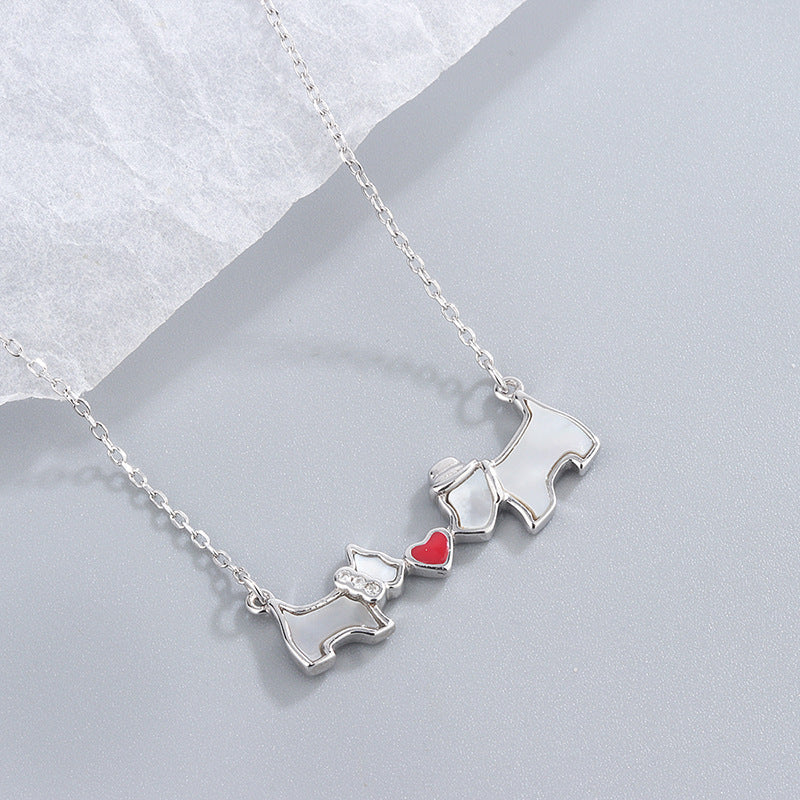 Heart Necklace with White Mother-of-Pearl and Dog Design