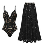 Eyelet Cutout Flared Maxi Beach Cover-Up Skirt