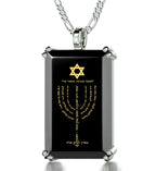 Men's Star of David Necklace Menorah Pendant Psalm 67 Inscribed on Onyx | Jewelry