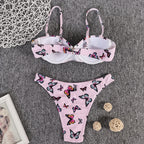 Pink Butterfly Print Bikini Set