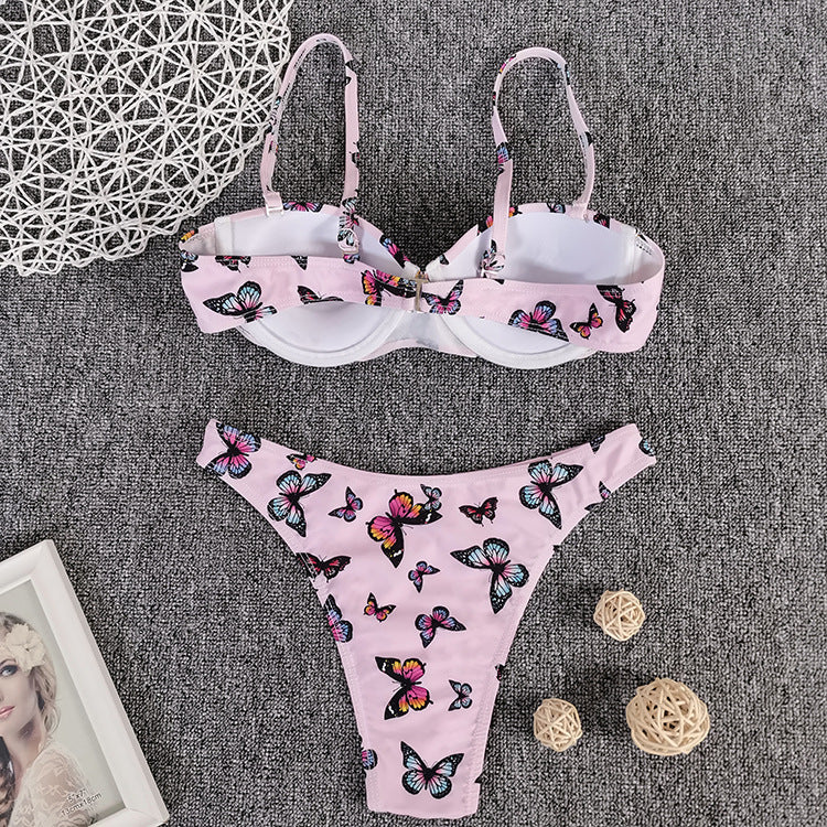 Pink Butterfly Print Bikini Set