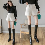 Chic High-Waisted Plaid Double-Breasted Shorts for Women