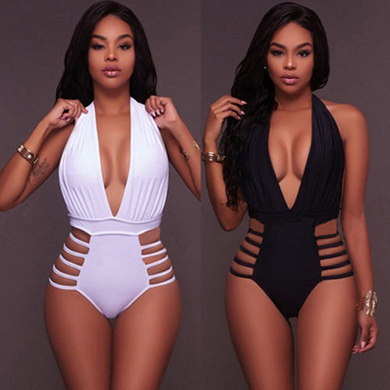 Plunge Halter Strappy-Side One-Piece Swimsuit