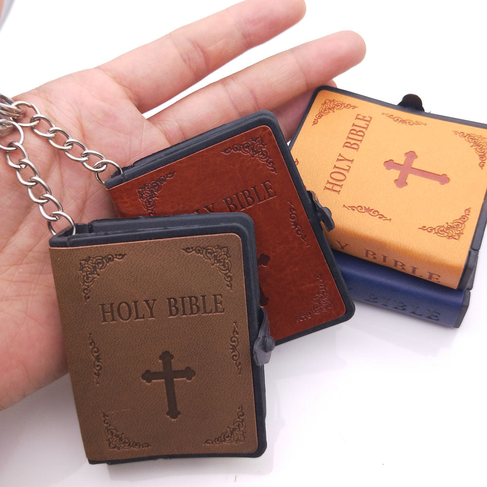 Mini Leather Bible Keychain with Cross Pendant | Christian Gift