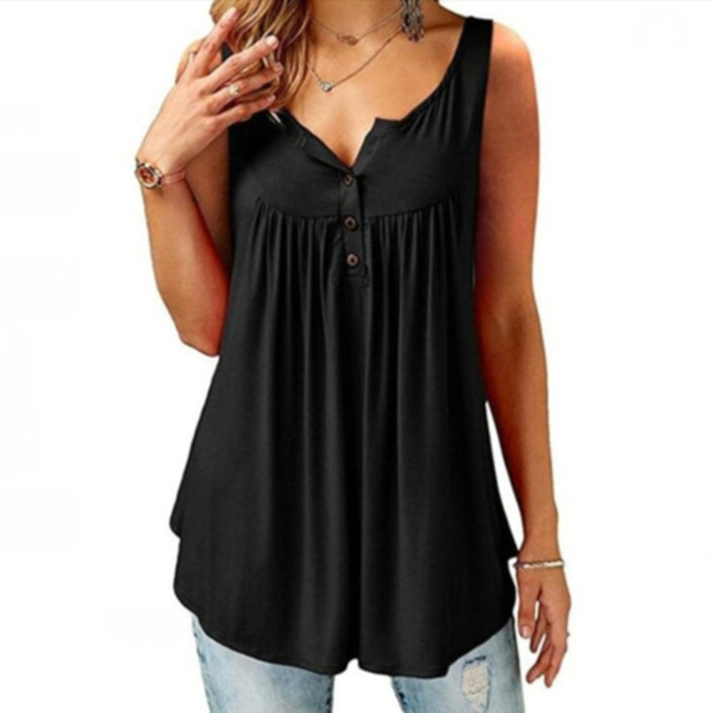 Women's U Neck Sleeveless Pleated Summer Tank Top