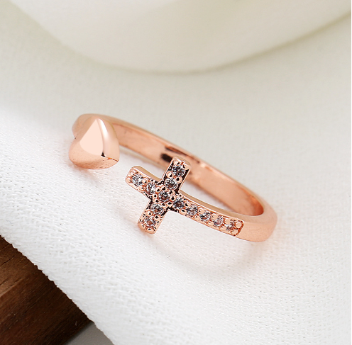 Lourdes Cross Heart Adjustable Ring (One Piece)