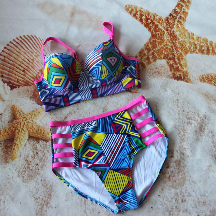 Geometric Tribal Print High-Waist Bikini Set