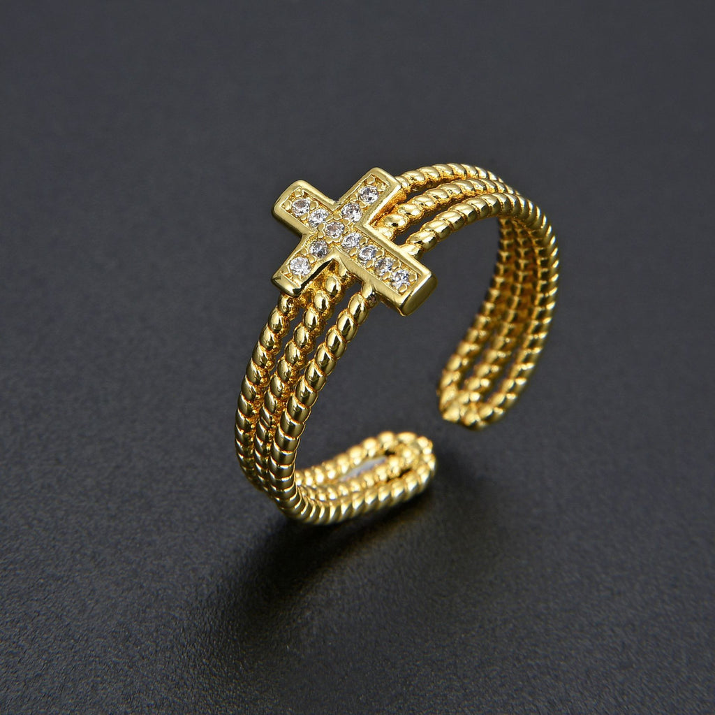 Adjustable Multilayer Zircon Cross Ring