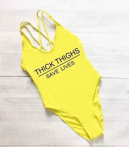 Thick Thighs Save Lives Slogan One-Piece Swimsuit