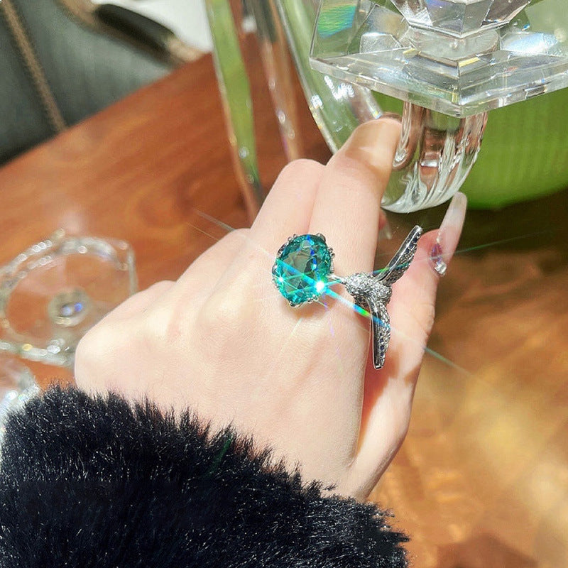 Peacock Green Bird Oil Painting Ring