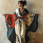 Botanical Print Long Kimono Beach Cover-Up