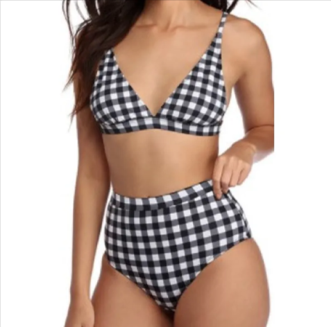 Gingham Check High-Waist Bikini Set